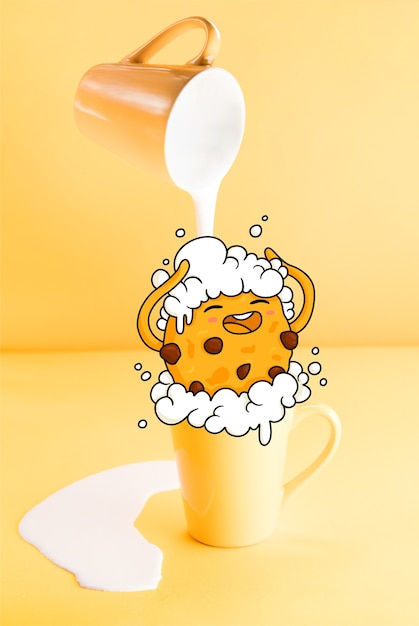 Free vector nice cookie taking a milk bath