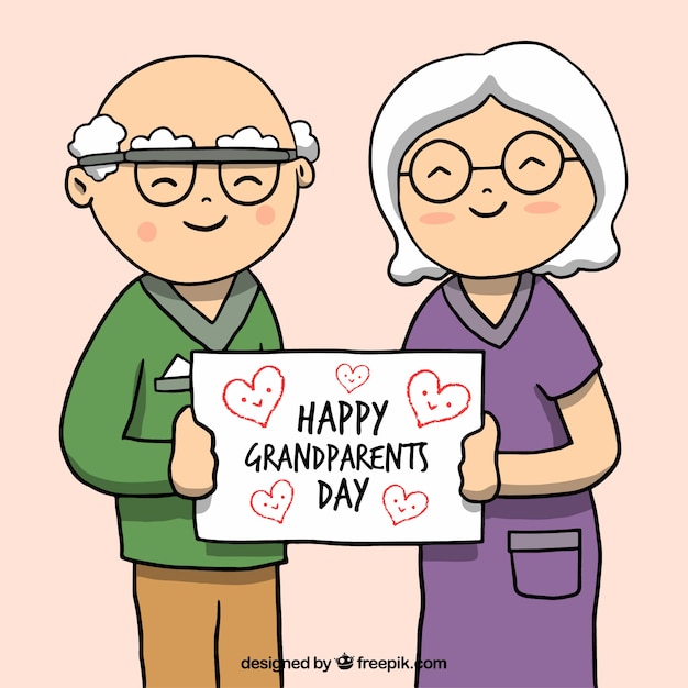 Free Vector nice drawing of grandparents with a placard