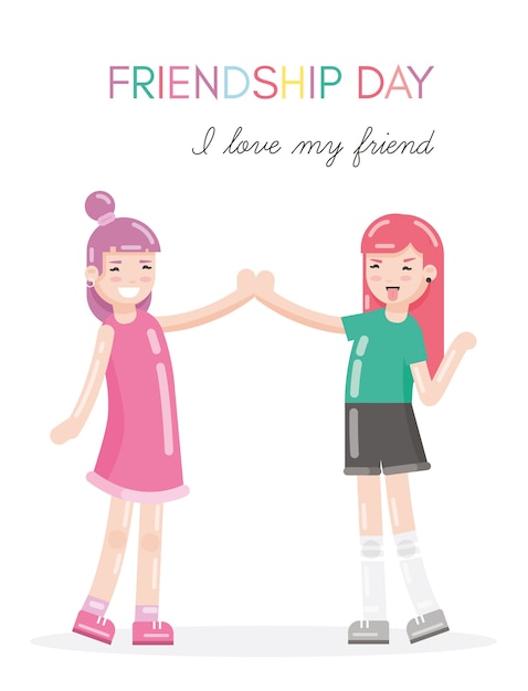 Free Vector nice girls high five friendship card