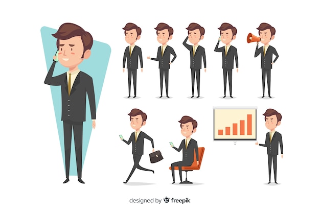 Free vector nice hand drawn businessman doing different actions