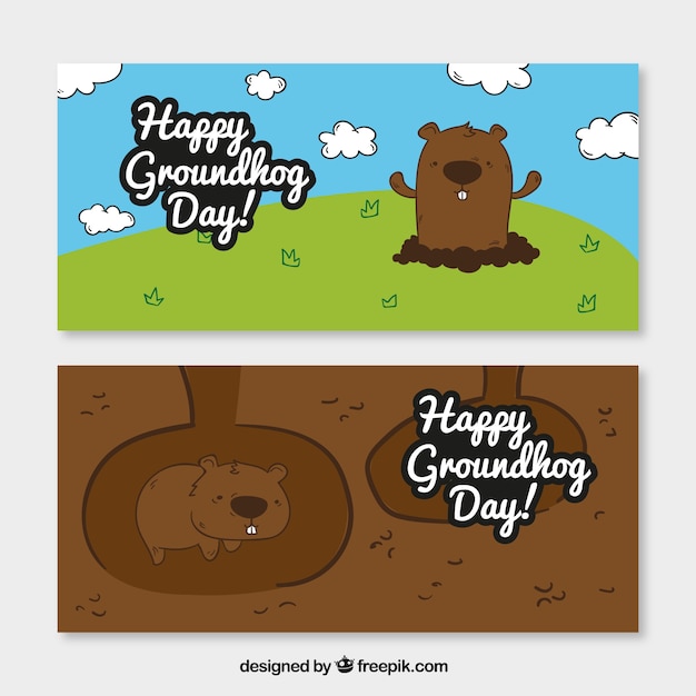 Free Vector nice hand drawn groundhog banners