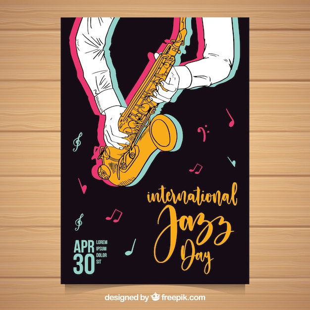 Free Vector nice hand drawn poster for international jazz day