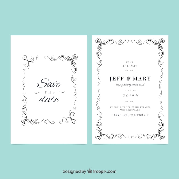 Free Vector nice hand drawn wedding invitation with ornaments