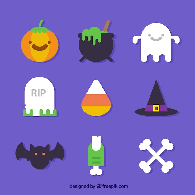 Free Vector nice objects halloween collection in flat design