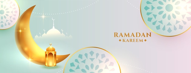 Nice ramadan kareem islamic banner with golden moon