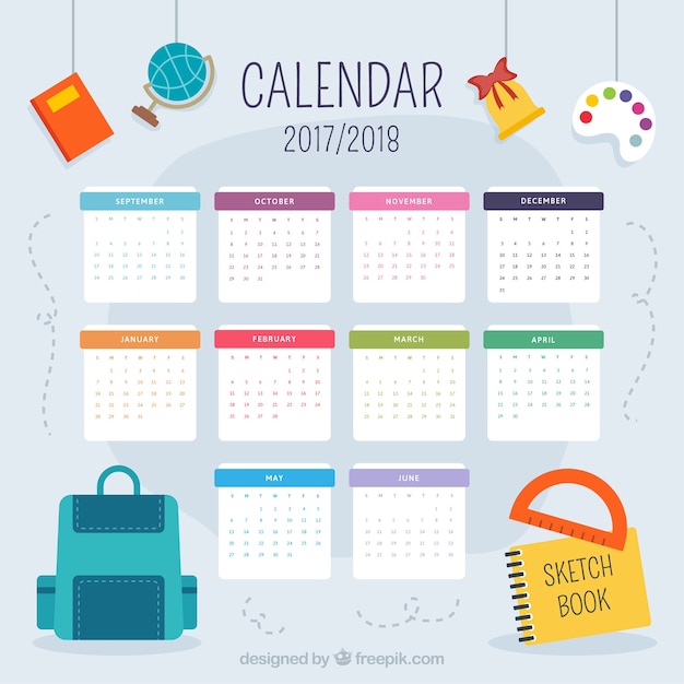 Free Vector nice school calendar 2017