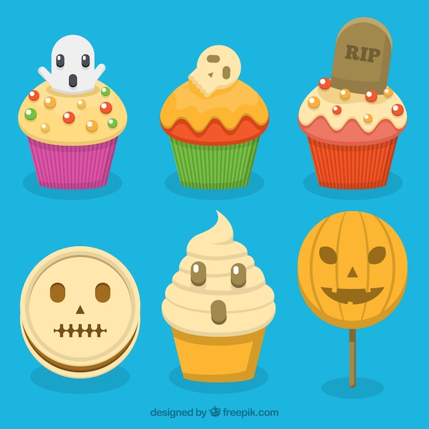 Free Vector nice set of halloween cupcakes