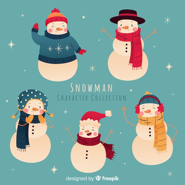 Free vector nice snowman character collection