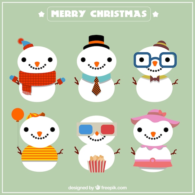 Free Vector nice snowmen with winter accessories