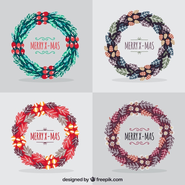 Free vector nice xmas collection of colourful wreaths