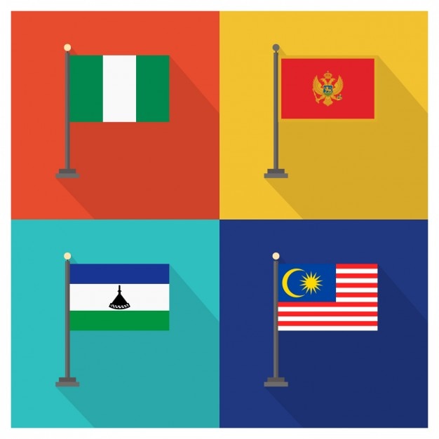 Free Vector nigeria montenegro lesotho and malaysia flags