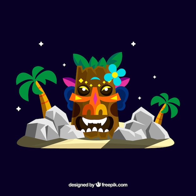 Free Vector night background with tiki mask