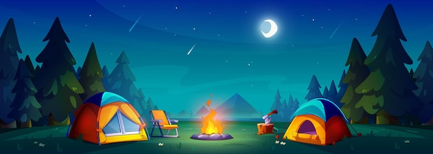 Free Vector night camp near mountain lake