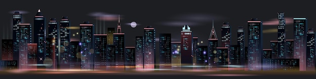 Free Vector night city panorama composition