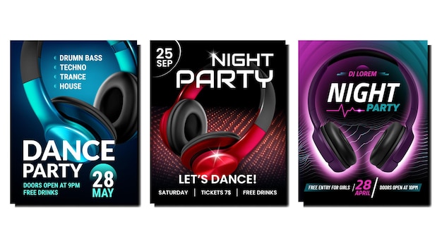 Night club music poster set