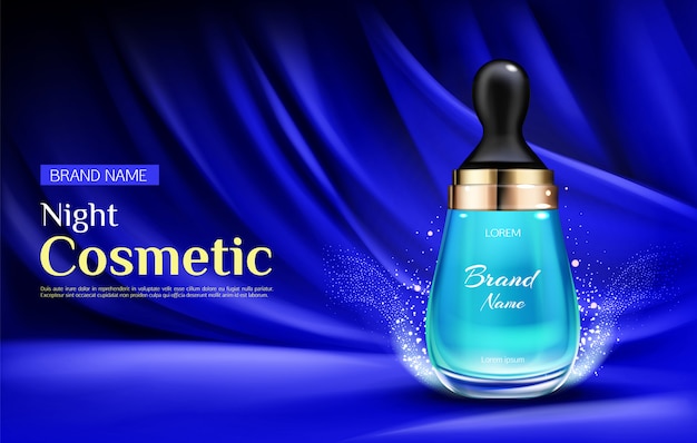 Free Vector night cosmetic beauty serum bottle with droplet