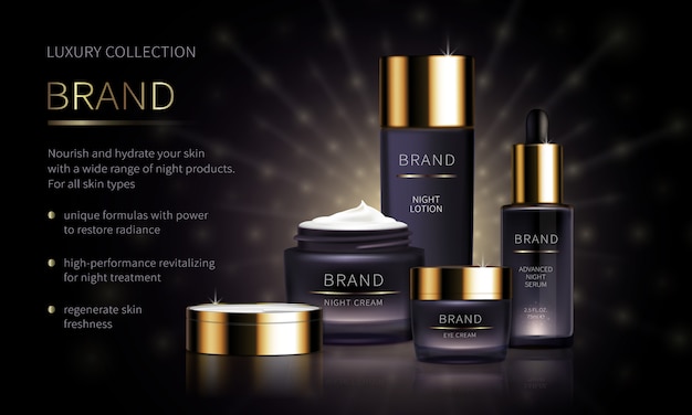 Night cosmetic line for face skin care 