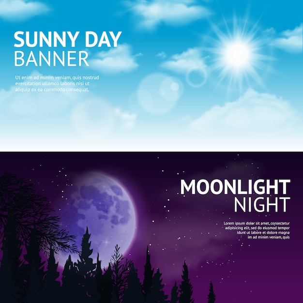 Free vector night and day banner set