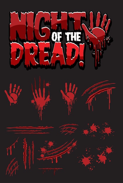 Free Vector night of the dread text design with bloody hand prints