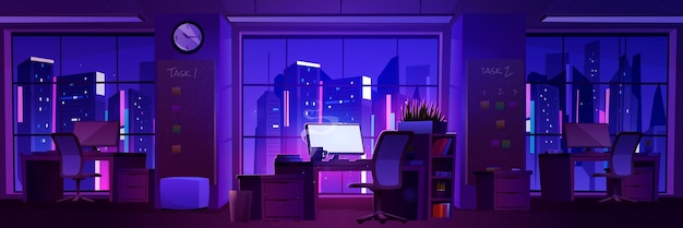 Free Vector night empty business office or coworking interior