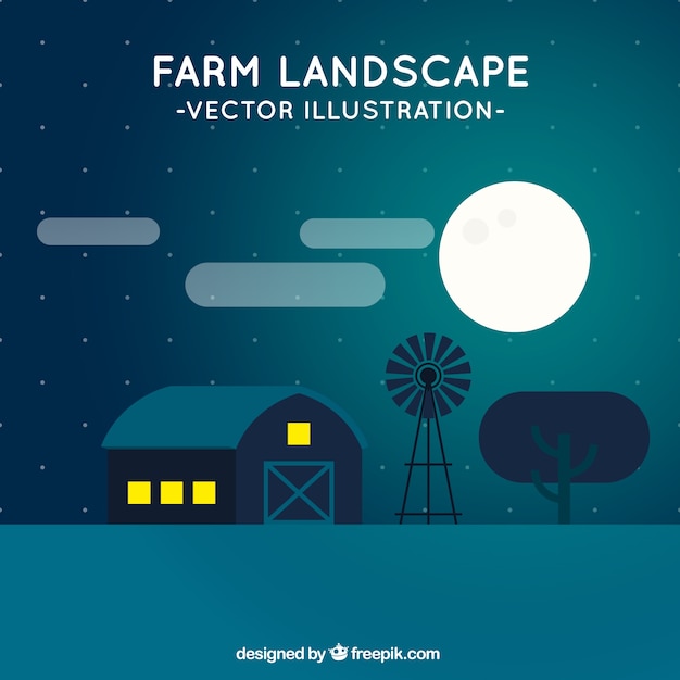 Free Vector night farm landscape in flat design