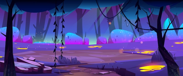 Free Vector night forest landscape cartoon mysterious fantasy