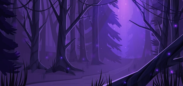 Night forest landscape with trees and road vector