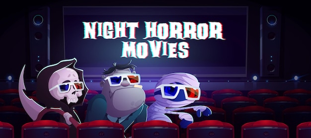 Free Vector night horror movies cartoon banner funny monsters