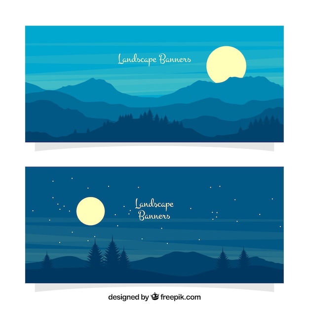 Free Vector night landscape banners with moon