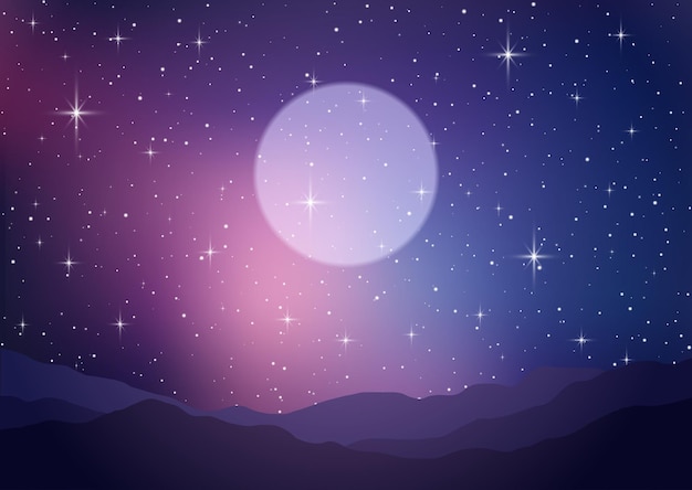 Night landscape with starry sky design