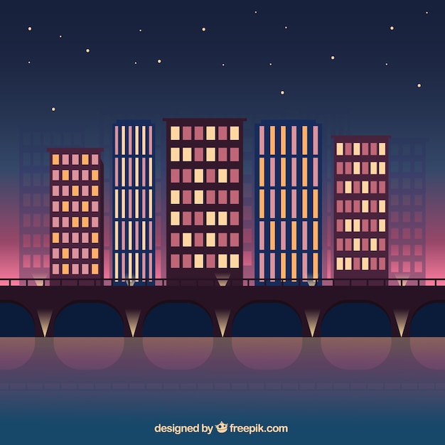 Free Vector night modern city background