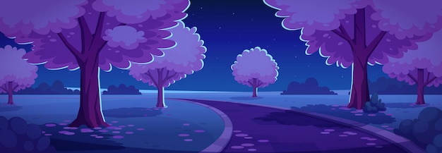 Free vector night park alley with sakura trees