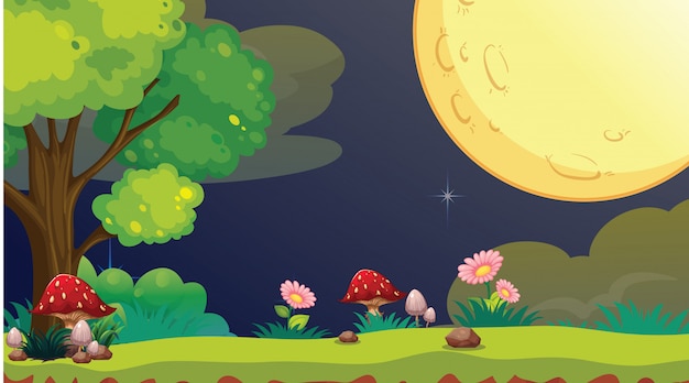 Free Vector night park scene with full moon