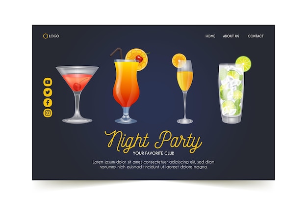 Free Vector night party landing page