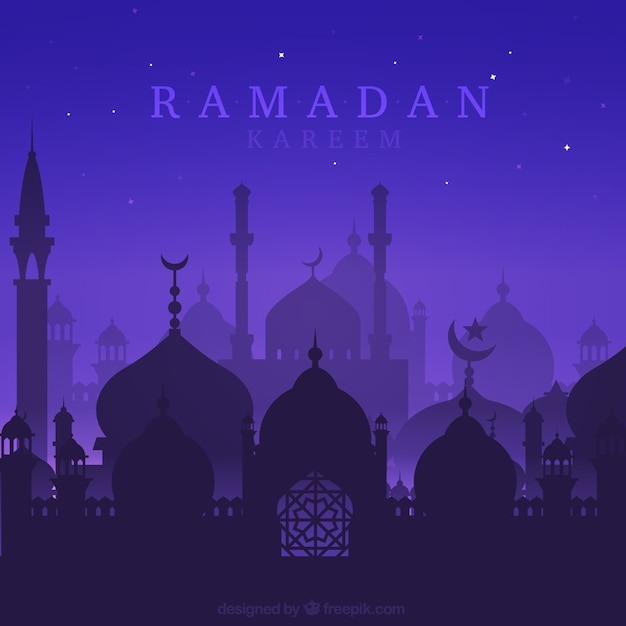 Night ramadan background with silhouettes