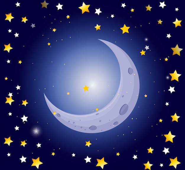 Night scene with moon and stars