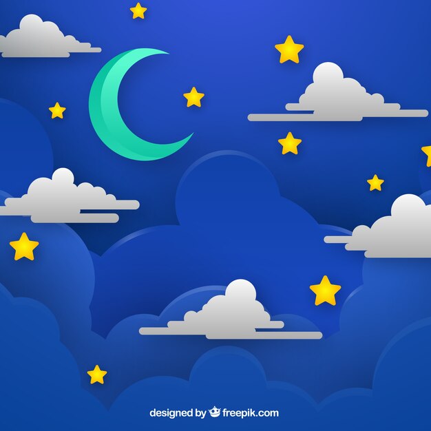 Night sky background with clouds in paper texture