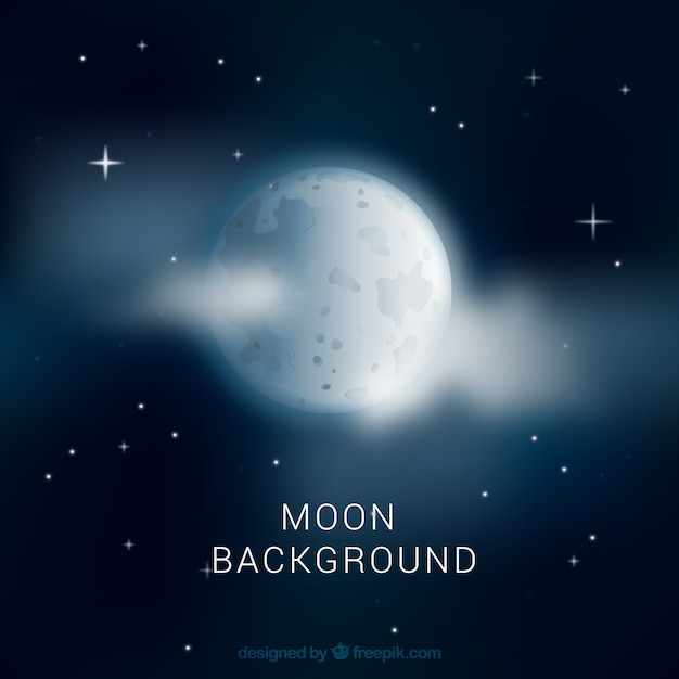 Free Vector night sky background with moon and clouds