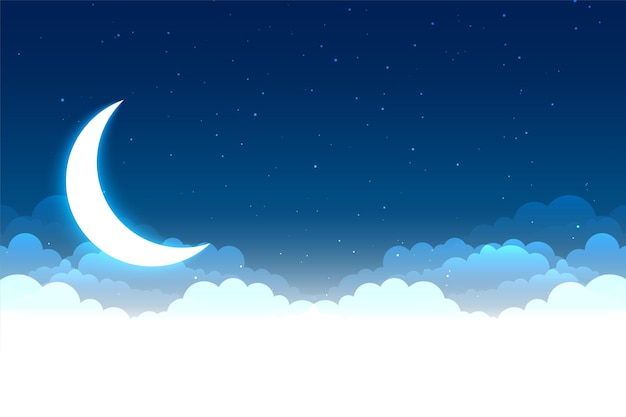 Night sky scene with clouds moon and stars