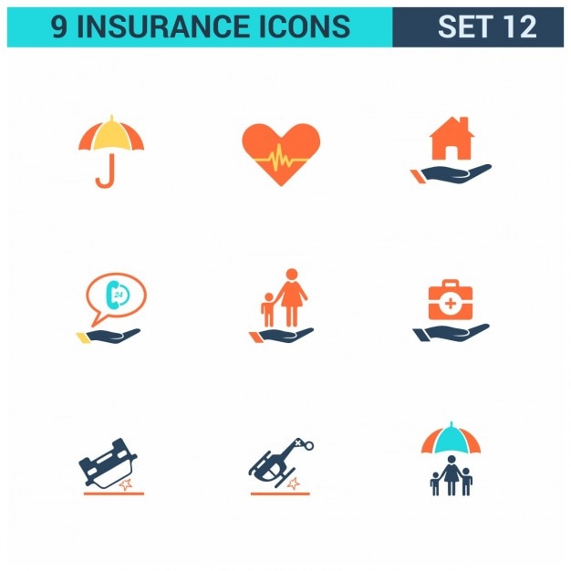 Nine beautiful icons for insurance