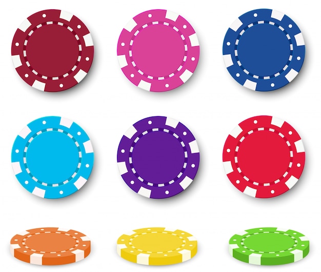 Nine colorful poker chips