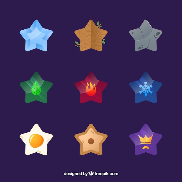 Nine colorful stars for games