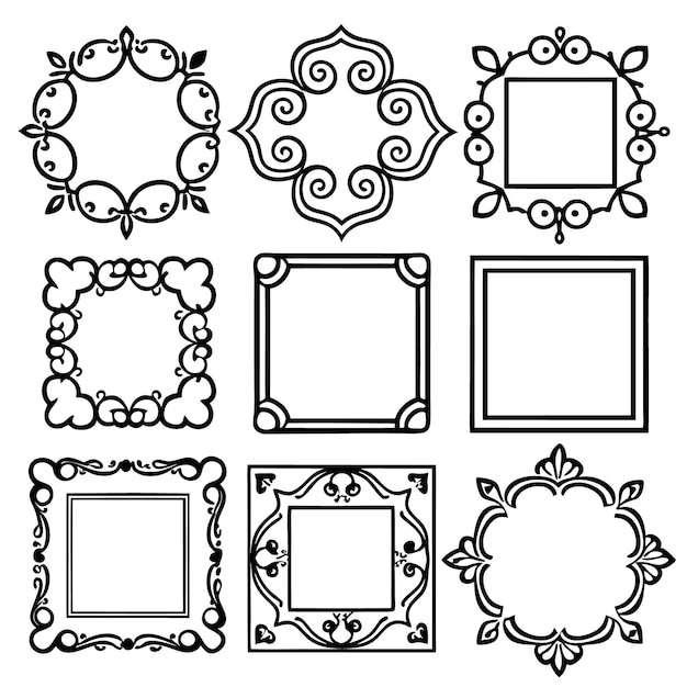 Free Vector nine different decorative ornate frames with an elegant design