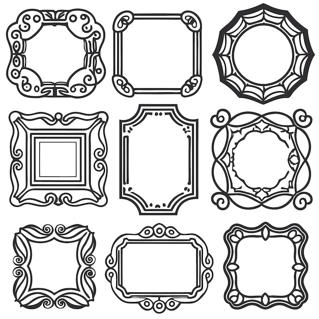 Free Vector nine different ornamental frames all black and white