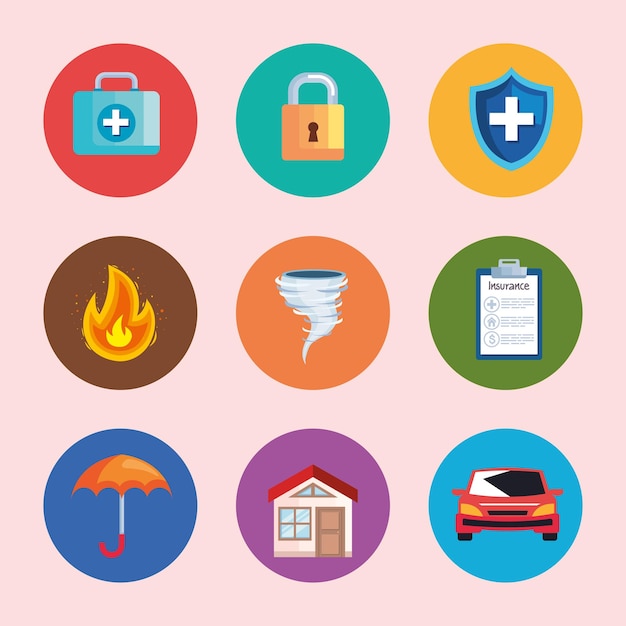 Free Vector nine insurance service set icons