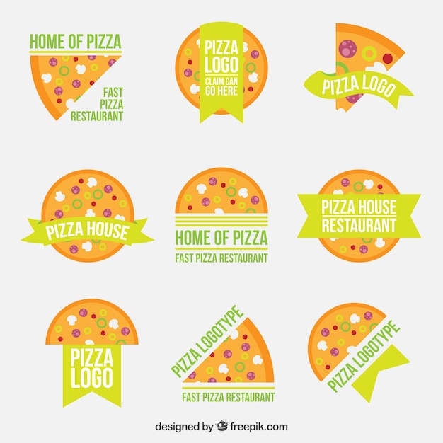 Free Vector nine logos for pizza on a white background  