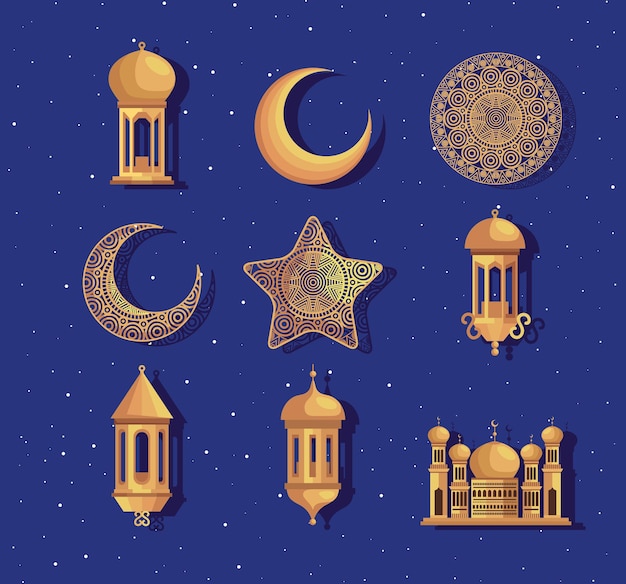 Nine ramadan kareem icons