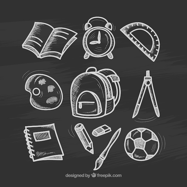 Free Vector nine school elements in chalkboard style