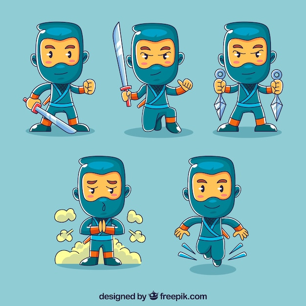 Free Vector ninja character collection of five