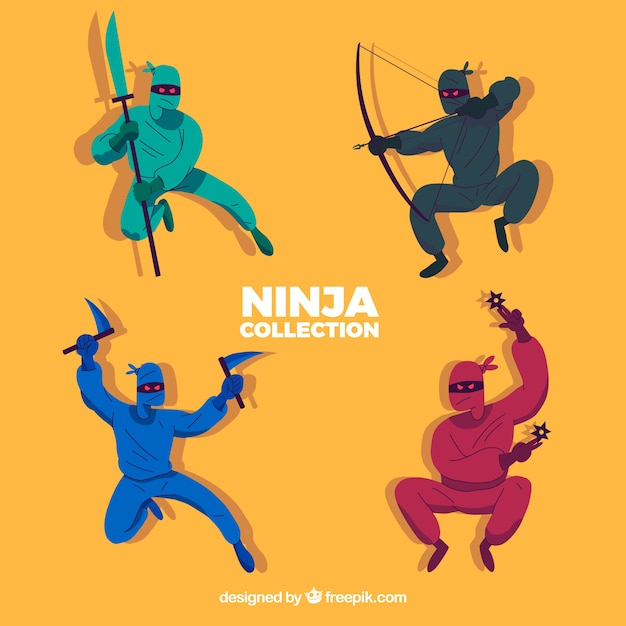 Free Vector ninja character collection in four colors